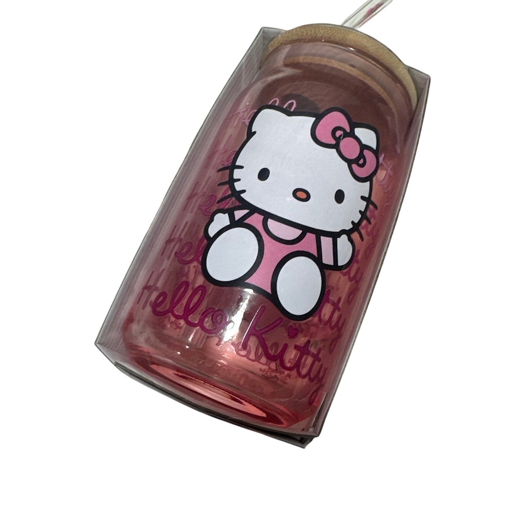 Hello Kitty Silver Buffalo Sanrio Hello Kitty Waving Pink Glass 16oz,